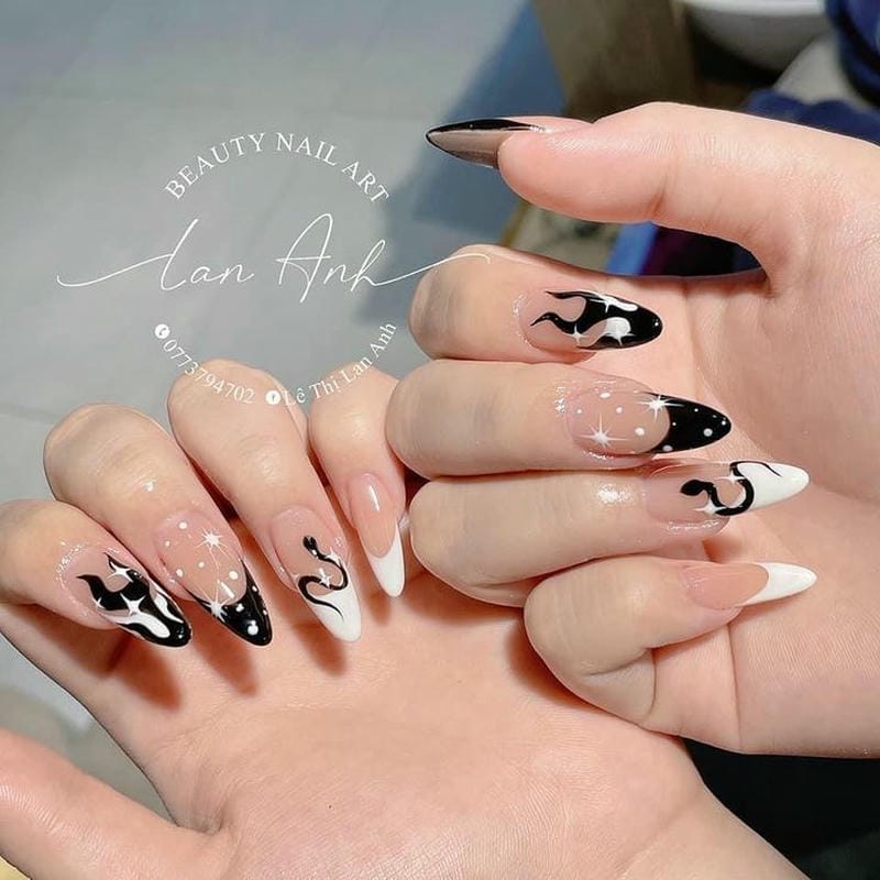 mẫu nail trắng đen đơn giản (2)