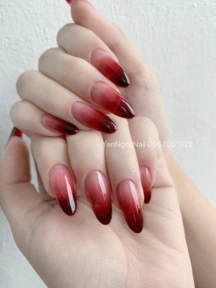 mẫu nail ombre đỏ