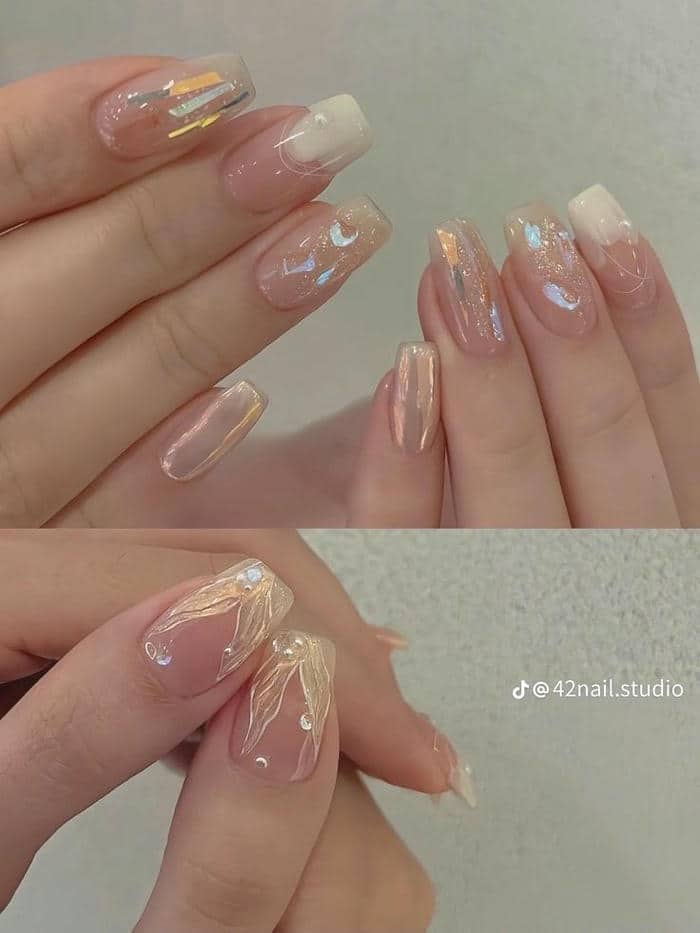 mẫu nail tráng gương hàn quốc