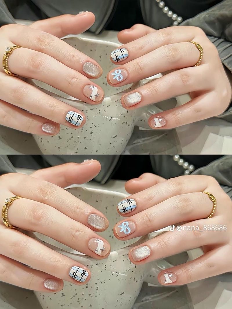 mẫu nail mắt mèo đơn giản