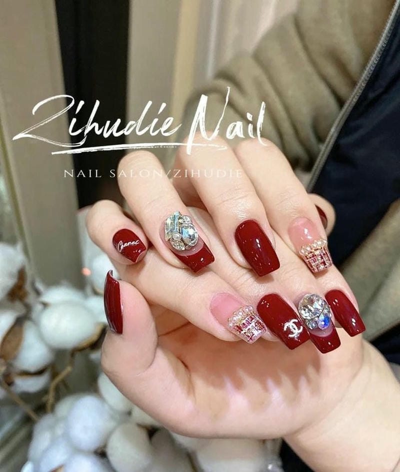 mẫu nail đẹp đơn giản màu đỏ