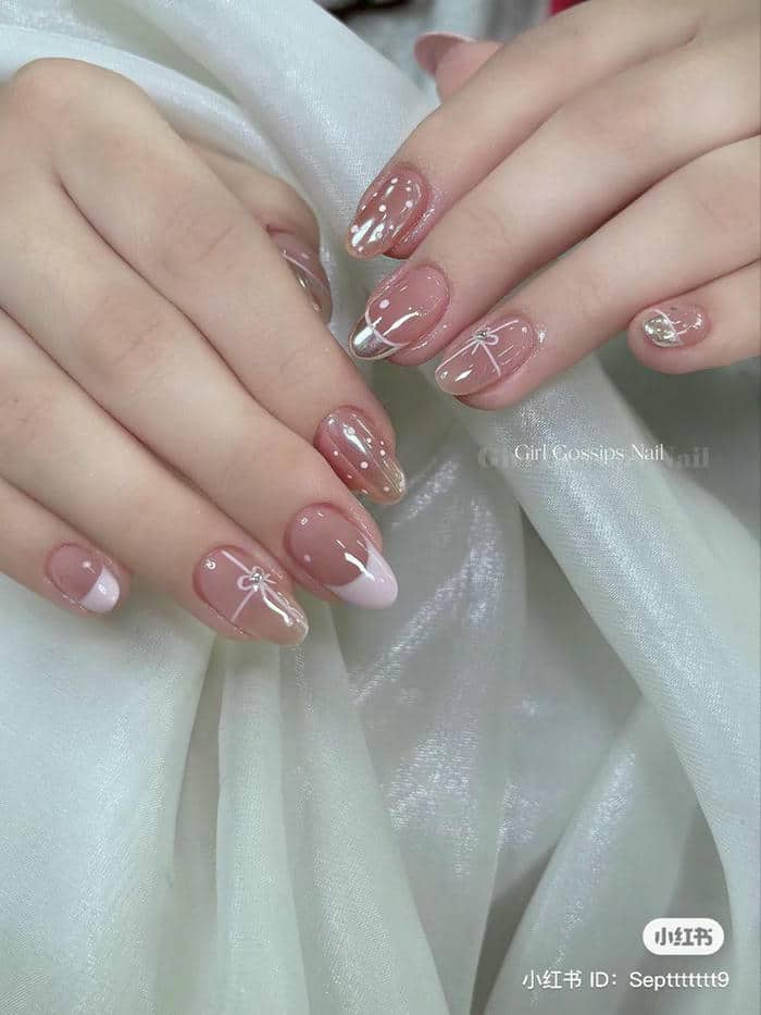 mẫu nail trắng hồng