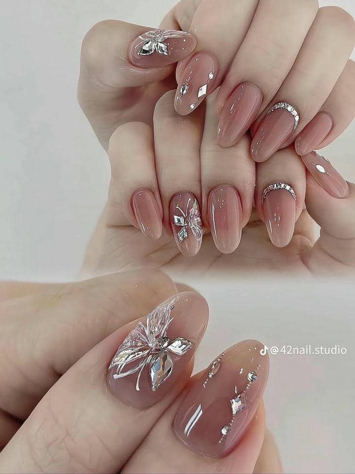 nail hồng đính đá