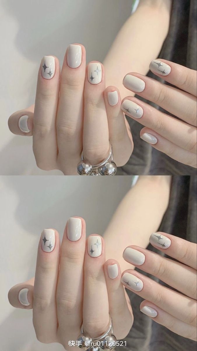 mẫu nail trắng vẽ viền nổi đơn giản