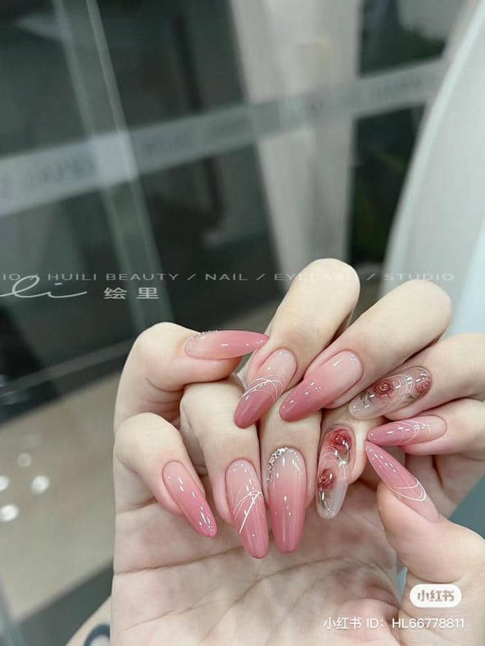 nail hồng đơn giản